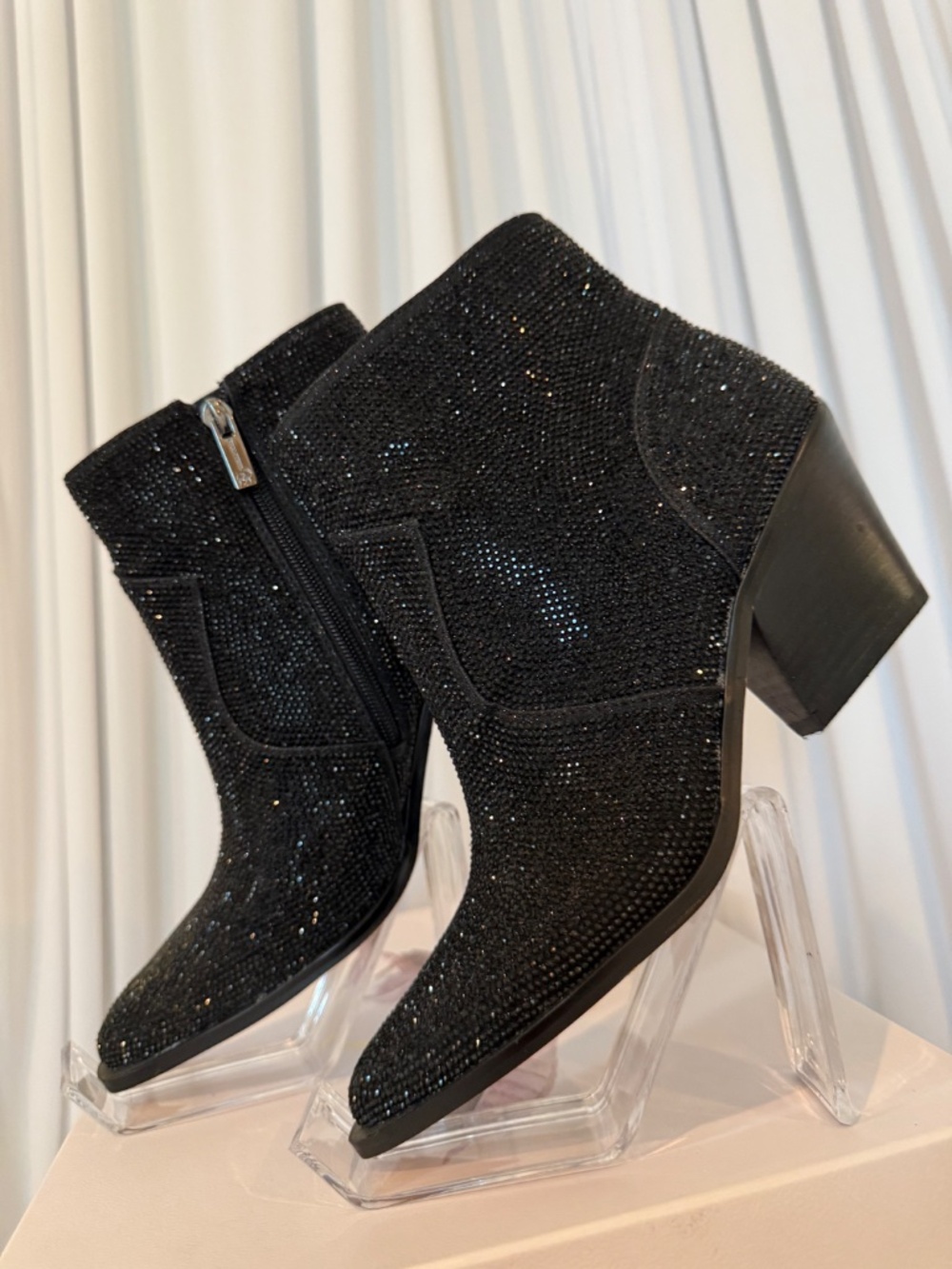 Jessica Simpson Zalor Black Rhinestone Glitter Western Booties 7.5M NIB - Picture 12 of 16